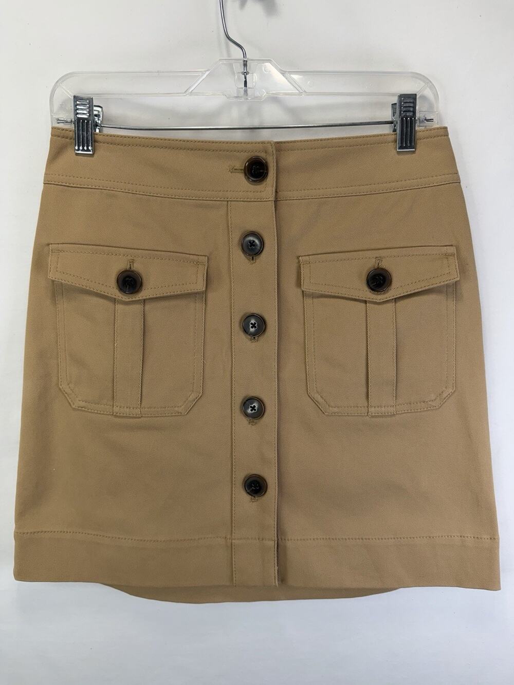 NWT Ann Taylor Factory Petite Khaki Button-Down Skirt Sz 2P Two Front Pockets
